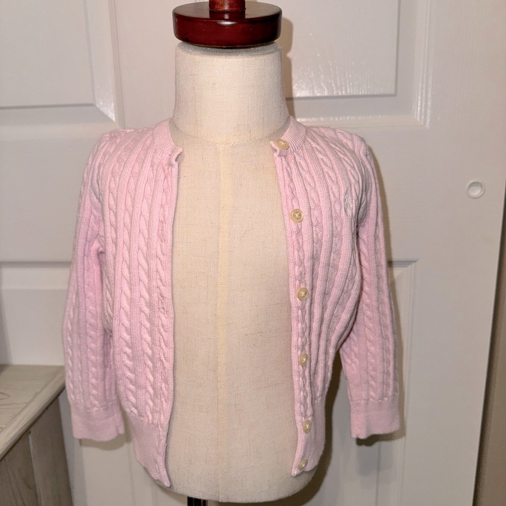 Polo Ralph Lauren Toddler Girls Cable Knit cotton cardigan light pink